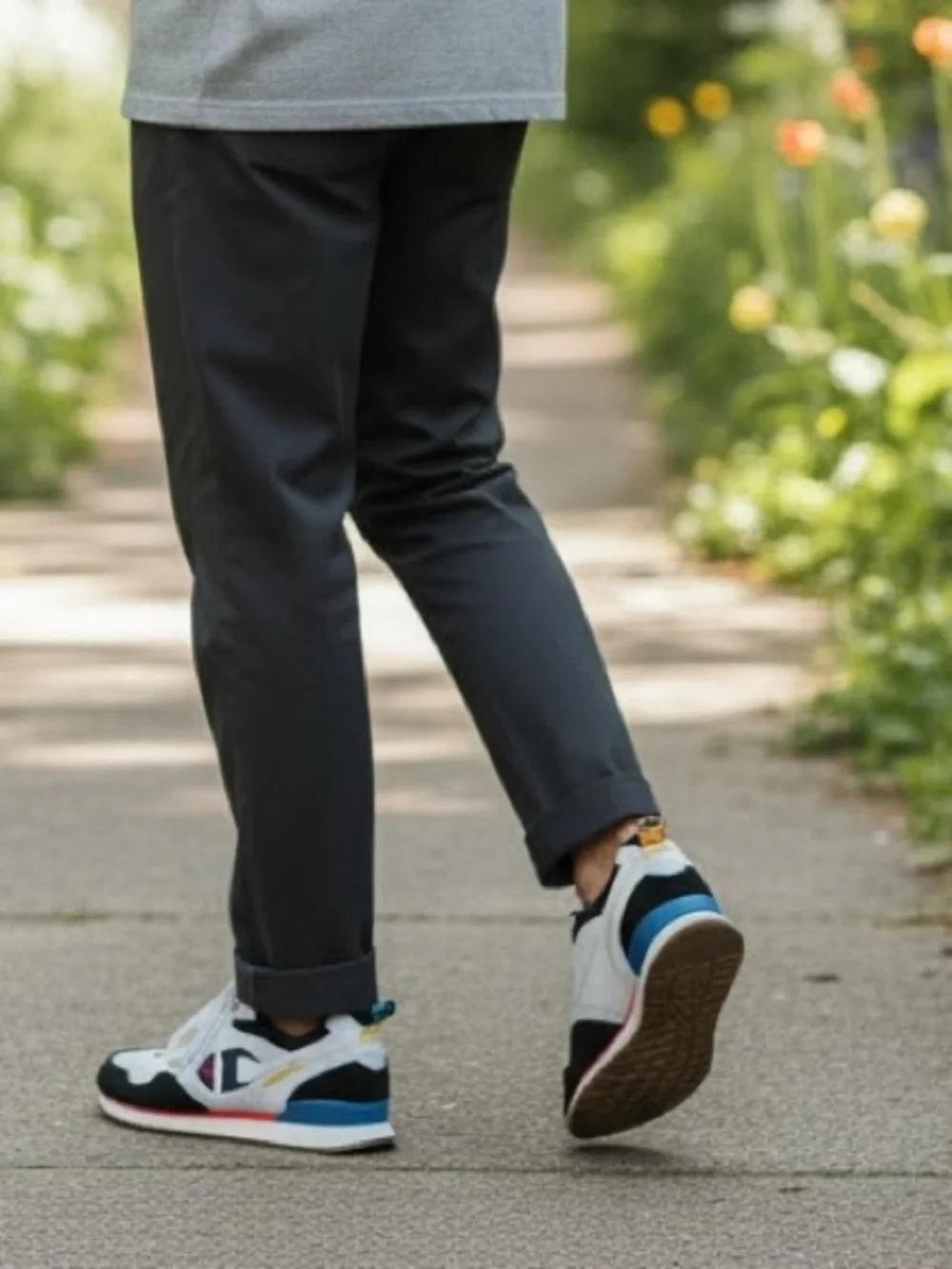 Champion White Black‎ Retro Runner Sneakers with Blue and Yellow Accents